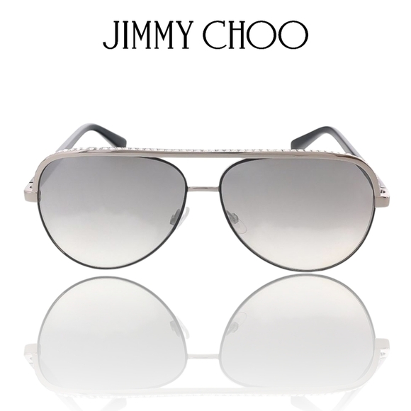 Jimmy Choo LINA/S Silver Black Crystal Jeweled Aviator Gradient Sunglasses main image 11